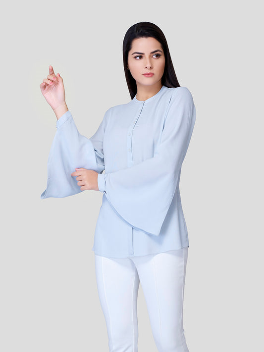 Stand Collar Shirt with Flared Sleeve