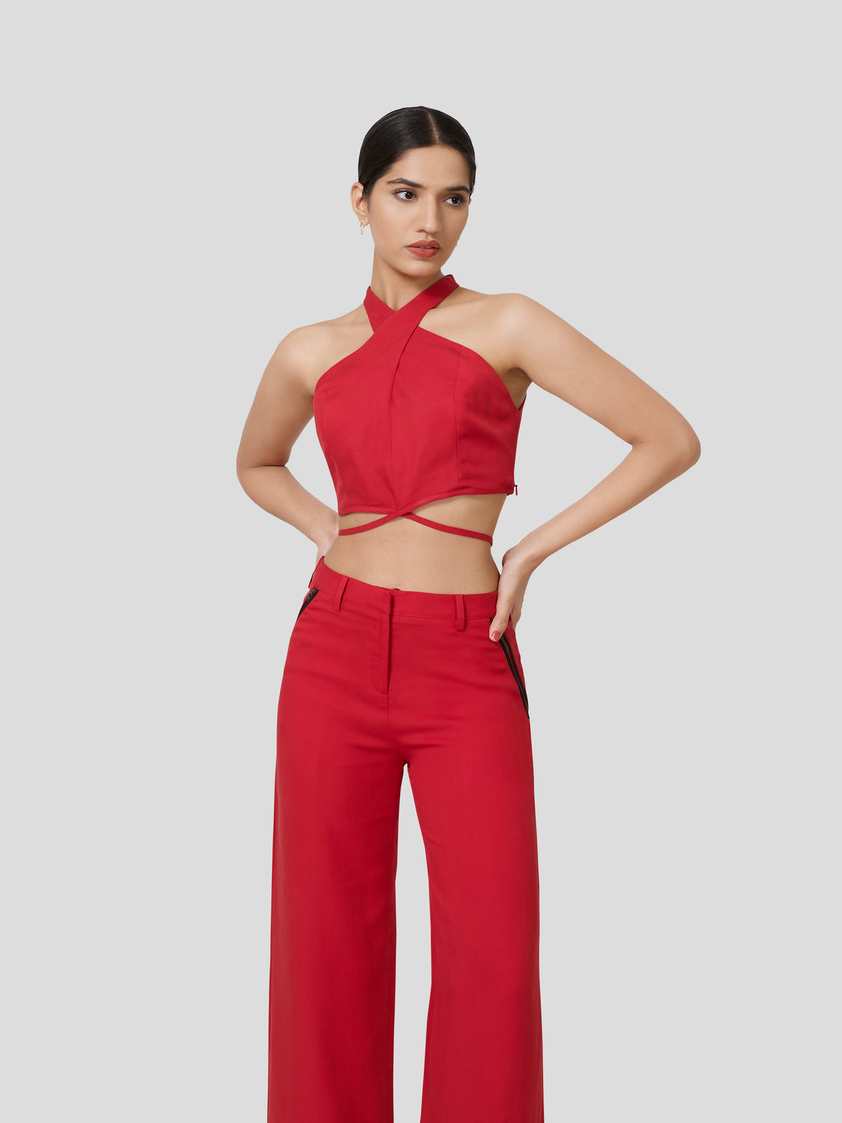 Querencia Twisted Halter Neck Crop Top - Zest Mélange 