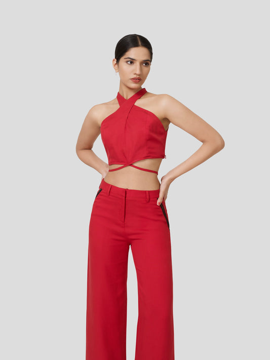 Querencia Twisted Halter Neck Crop Top - Zest Mélange 