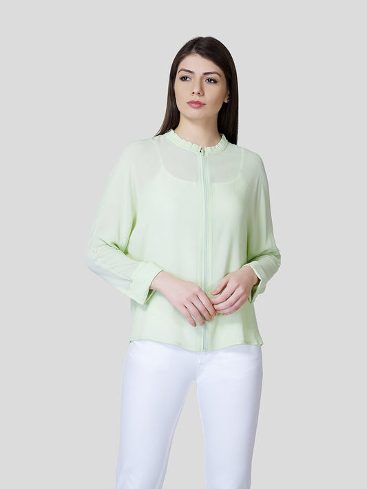 Zip Through Blouson - (Green) - Zest Mélange 