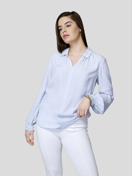 Gather Detail Shirt With Mutton-O-Leg Sleeve Detail - Zest Mélange 