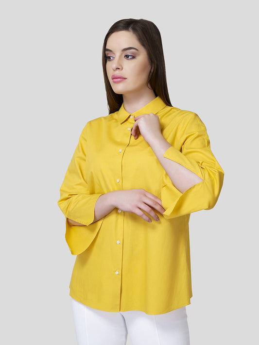 Flared Sleeve Shirt With Contrast Button Detailing - Zest Mélange 