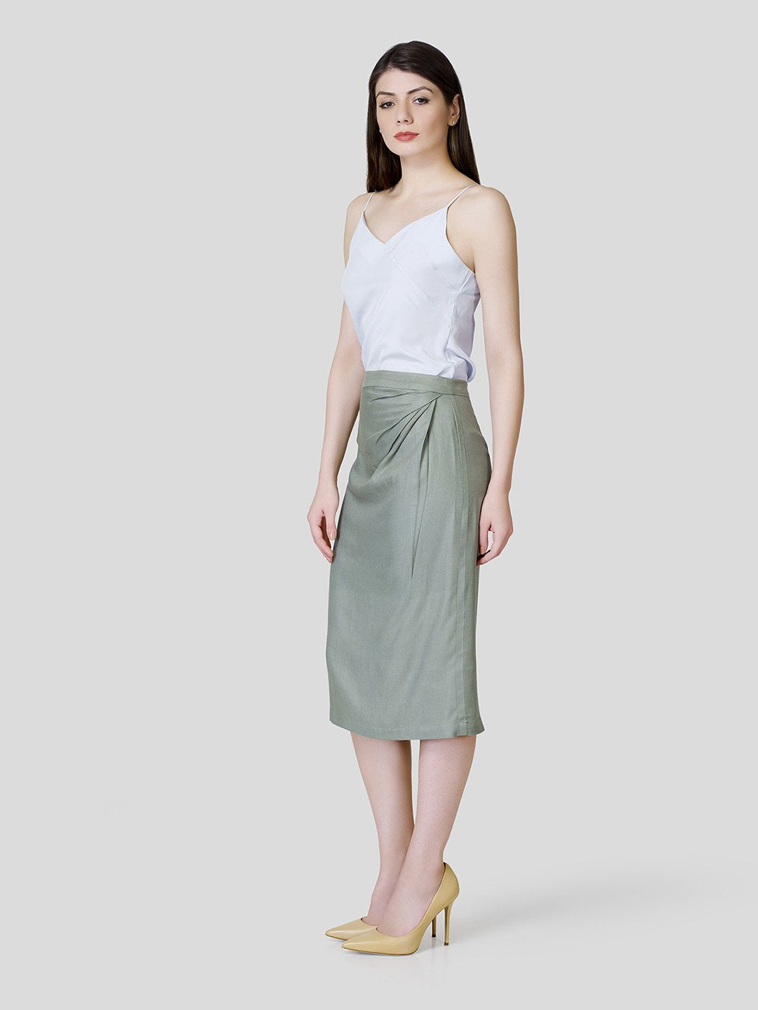 Draped Front Skirt - Zest Mélange 