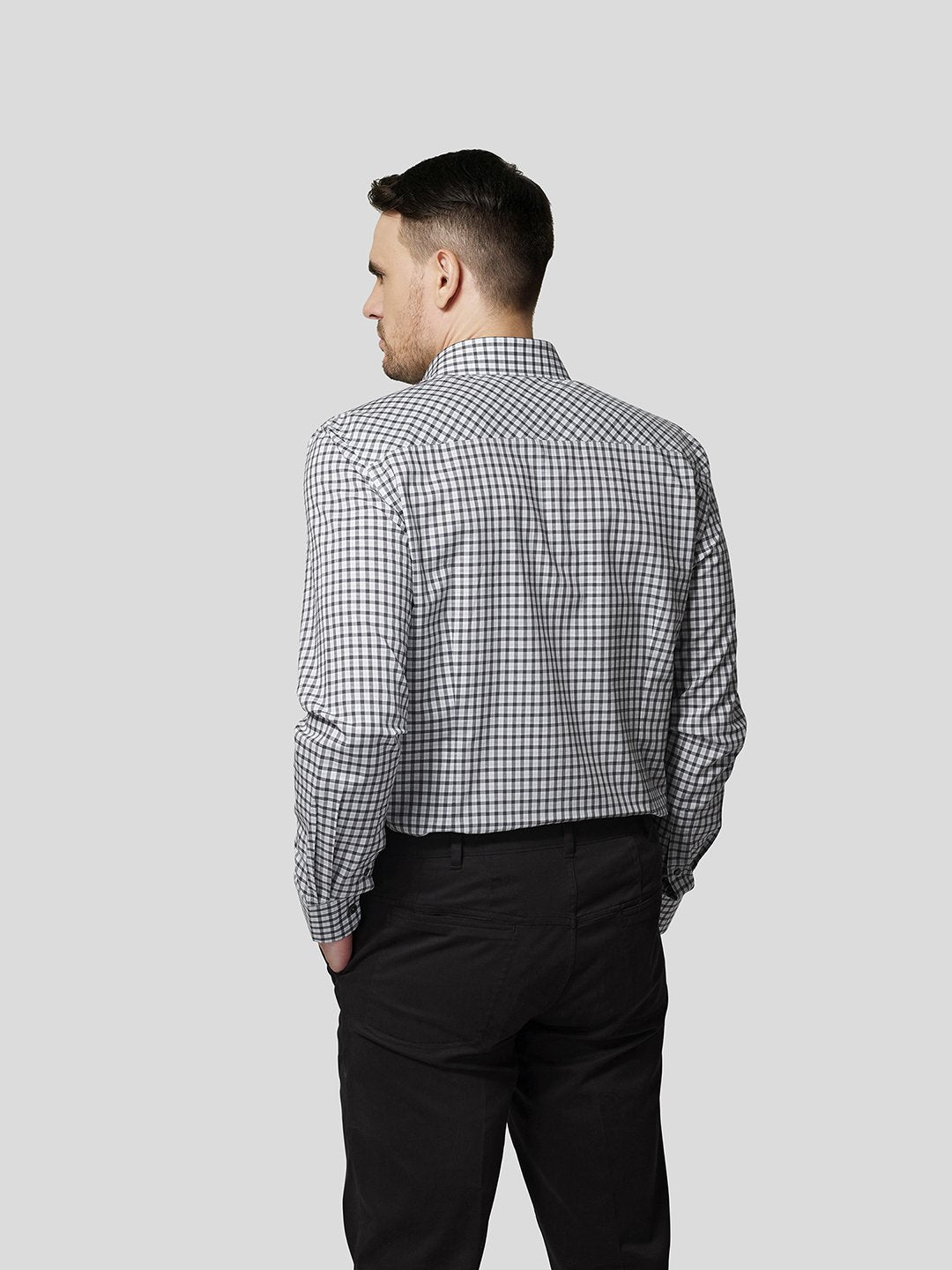 Grey Spread Collar Checks Shirt - Zest Mélange 