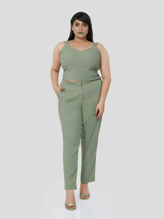 Green Crop Top with Narrow Pants - Zest Mélange 