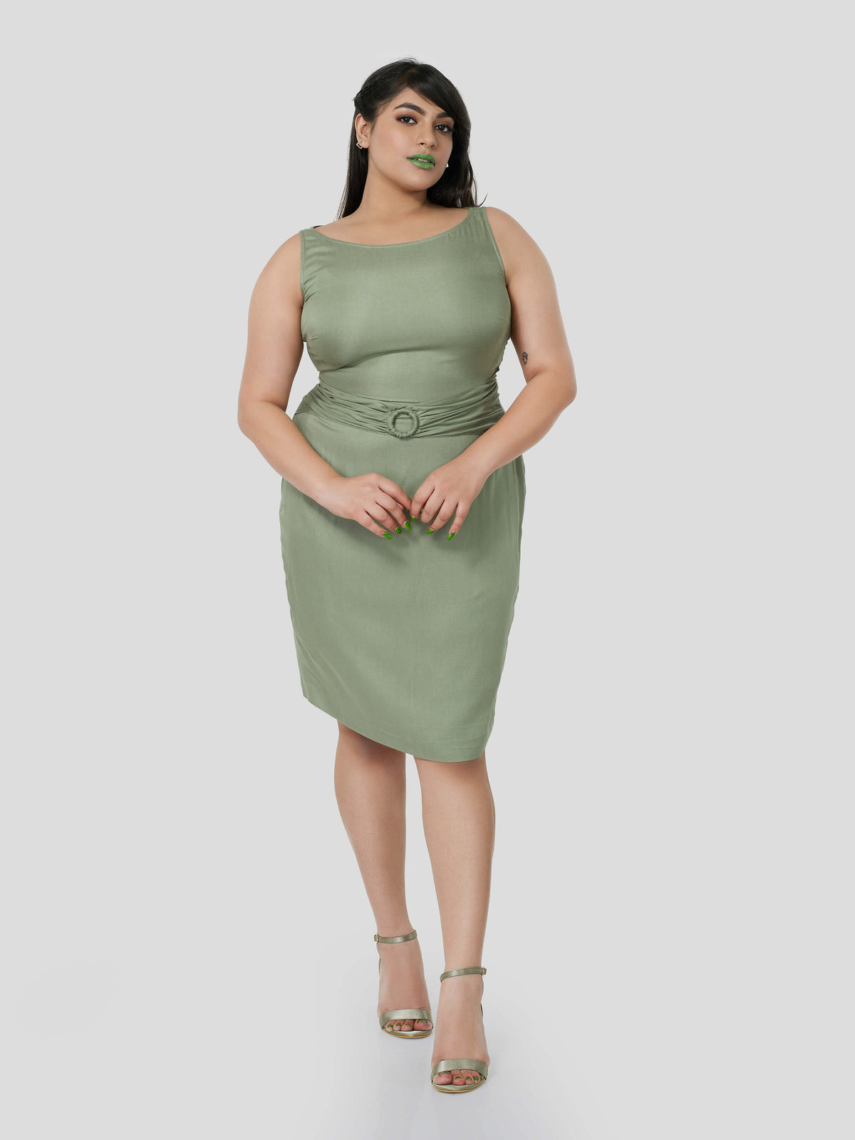 Dashing Dew of Gathered Belt Dress - Zest Mélange 