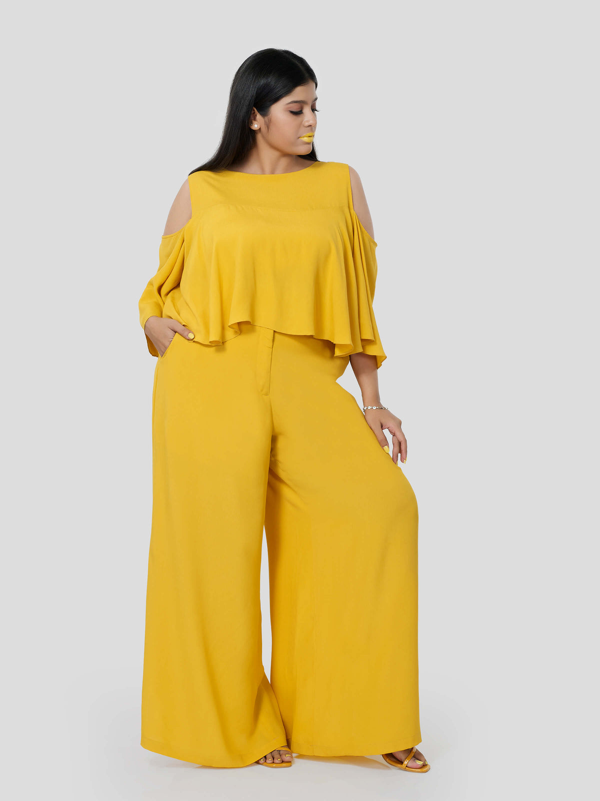 Statuesque Off Shoulder Flared Top with Flared Pants - Zest Mélange 